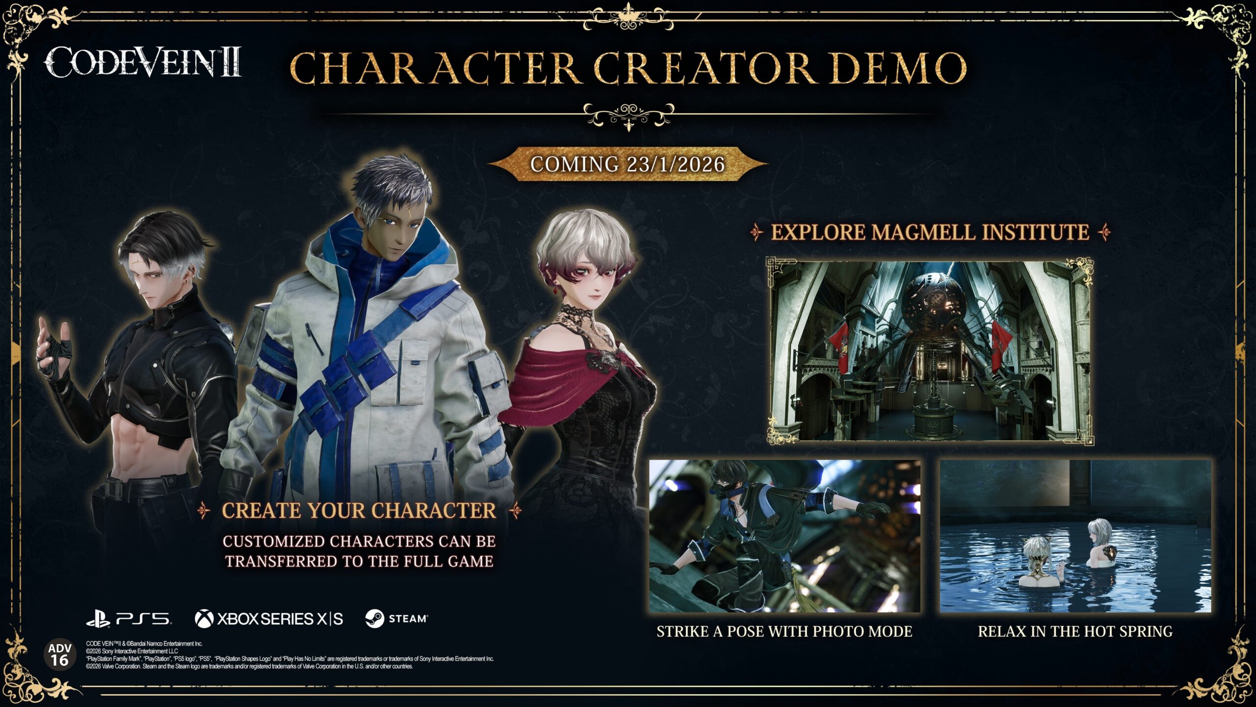Demo do criador de personagens de Code Vein II já está disponível para PC e consoles