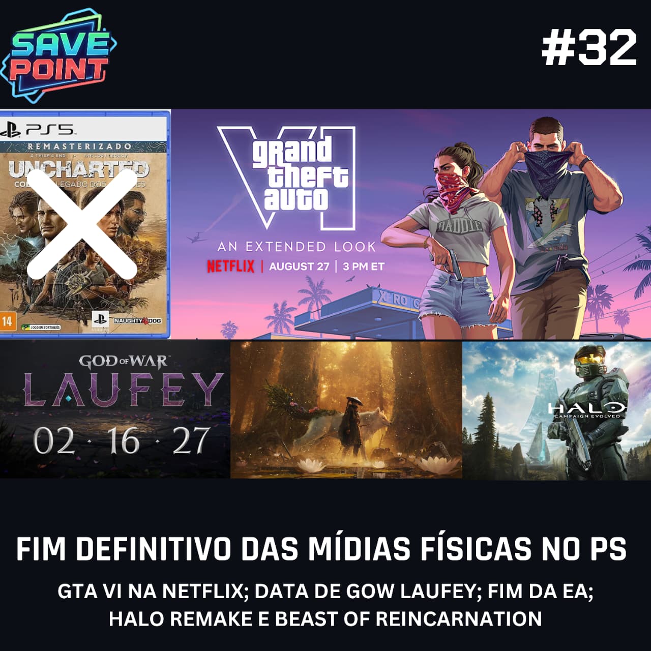 #32 | Sony não vai voltar atrás sobre as mídias físicas; Fim da EA; GTA VI na Netflix; Halo remake; Beast of Reincarnation e mais